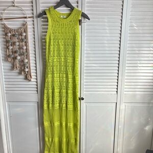 A.L.C. Monaghan Midi Dress Crochet Eyelet Knit Midi Citronella Neon Retro Small